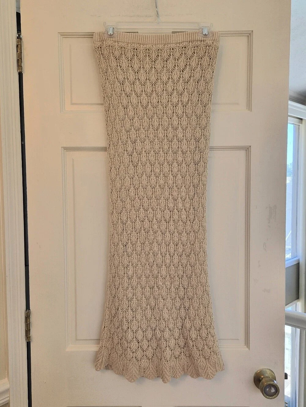 Freshman 1996 Crochet Knit Maxi Skirt WMNS M Beige Tan Lined Boho Chic 5T514989X
